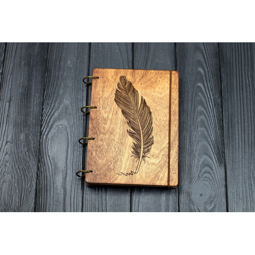 Блокнот А5 "Перо" з фанери на кільцях. Записна книжка. Альбом для малювання. Щоденник. 