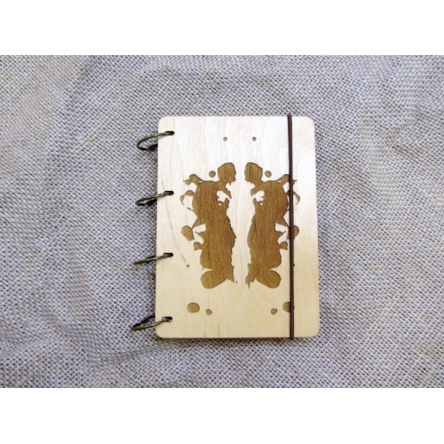 Блокнот А6 "Плями Роршаха" з фанери на кільцях. Записна книжка. Альбом для малювання. Щоденник.