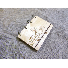 Блокнот А6 "Маки" з фанери на кільцях. Записна книжка. Альбом для малювання. Щоденник.