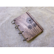 Блокнот А6 "Одуванчики" з фанери на кільцях. Записна книжка. Альбом для малювання. Щоденник.