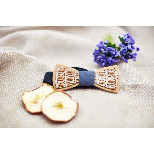 Краватка-метелик шкіряна "Бежевий пітон" з натурального дерева 