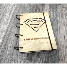Блокнот А6 Супермен Superman з фанери Світлий на кільцях, 60 аркушів