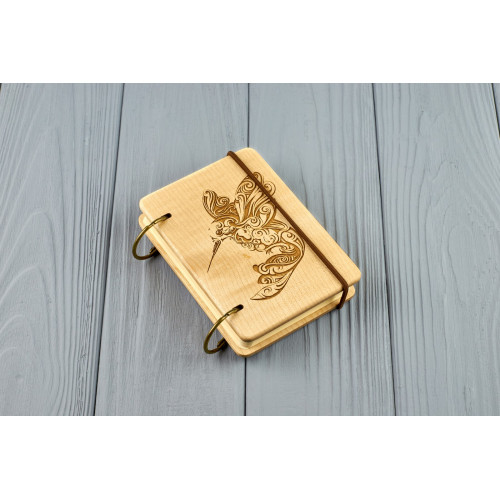 Кишеньковий блокнот з дерева формат А7 на кільцях "Колібрі"