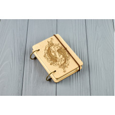 Кишеньковий блокнот з дерева формат А7 на кільцях "Дві риби"