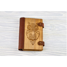 Блокнот з натурального дерева в поєднанні зі шкірою "Сова"