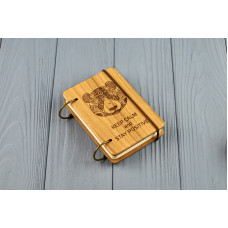 Кишеньковий блокнот з дерева формат А7 на кільцях "Панда"