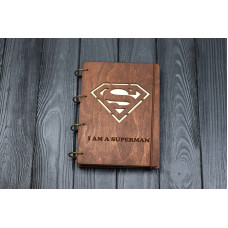 Блокнот А5 "Супермен" з фанери на кільцях. Записна книжка. Альбом для малювання. Щоденник. 